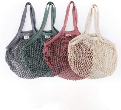 China New Multifunctional Reusable Grocery Mesh Bags Portable And Washable Cotton String Shopping Bag With Long Handle Cotton Mesh Produce Bag for sale