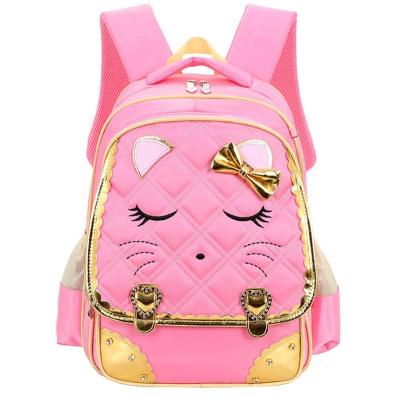 China Cat Face Bow Diamond Bling Cute Anti-theft School Backpack Girls Waterproof Pink Schoolbag for sale