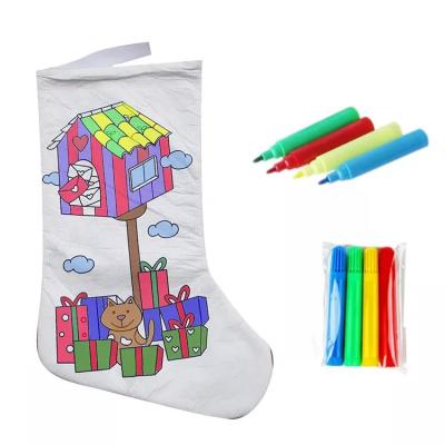 China YIWU ALLSHINE Custom Eco-Friendly Kids Christmas Ornament Stocking Education DIY Color Painting Toy Drawing Christmas Socks for sale