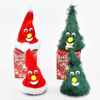 China 2022 Christmas Dceoration YIWU ALLSHINE Christmas Decoration Supplies Plush Electric Swings LED Lighting Christmas Tree Santa Hat for sale