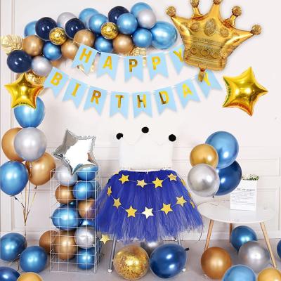 China YIWU Environmental Friendly ALLSHINE Balloons Happy Birthday Boys Party Decorations Blue Gold Foil Balloon Set Banner Crown Balloons for sale