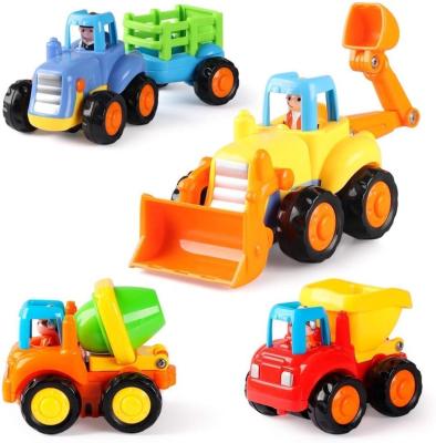 China YIWU ALLSHINE Children's Car Toy Friction Powered Cars Toy Set Cartoon Push Car Truck Children Construction Vehicles 4 Pack Friction Powered Cars for sale