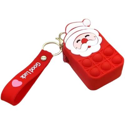 China YIWU ALLSHINE 2021 Popular Noise Busty Person Toys Santa Cartoon Change Purse Mini Stress Relief Silicone Bubble Kid Christmas Coin Purse Toy for sale