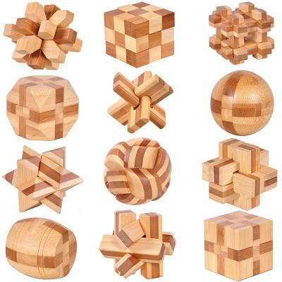 China YIWU ALLSHINE 2022 Newest Kids Toys Children's Wooden Toys Brain Game Bamboo Puzzle 3D Lock Kongming ICreative Environmental Wooden Luban Game for sale