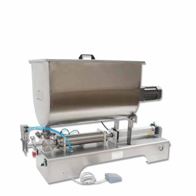 China G1WG-U Pneumatic Semi Automatic Food 30--300ml Single Nozzle Chili Sauce Peanut Butter Heater Blender Filling Machine With 80L Hopper for sale