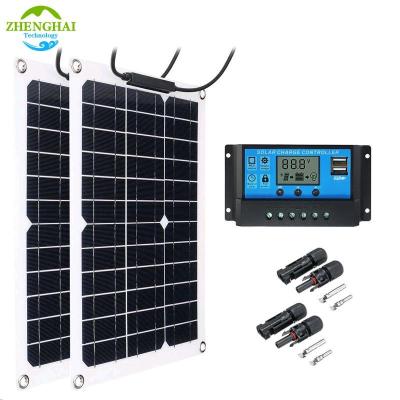 China Solar Power System 30W Portable 2pcs Solar Panel Kit Complete 18V 5v USB With 10A 60A Controller Car Yacht RV Boat Phone Battery Charger Solar Cell for sale