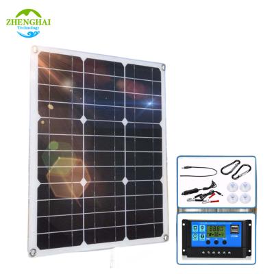 China Solar Power System 30W Portable Solar Panel Kit Complete 18V 5v USB With 10A 60A Controller Solar Cells For Car Yacht RV Boat Phone Battery Charger for sale