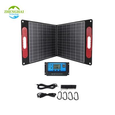 China Solar Power System Portable 80w18v Solar Panel Foldable Bag for Outdoor Camping Hiking Mobile Charging Folding Solar Panel With Durable Pocket for sale