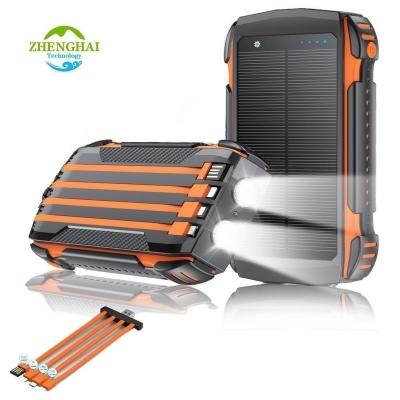 China Quick Charge Support High Quality10000mah Power Solar Charger Battery Waterproof Outdoor Power Bank with Detachable Cable Solar Powerbank For Phone for sale