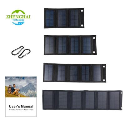 China Solar Power System Foldable Solar Panel Battery Charger 5V USB Portable mobile phone Solar Charger Battery Wholesale 14W Outdoor Camping Powerbank for sale