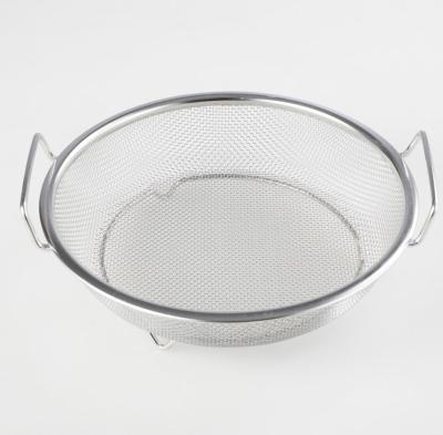 China Stainless Steel Viable Good Mesh Strainer Fry Basket With Base Handle Multifunctional Drain Basket for sale