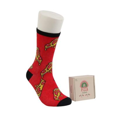 China New Design Custom Funny Patterned Cute Socks Pizza Packing Box Cotton Socks QUICK DRY for sale