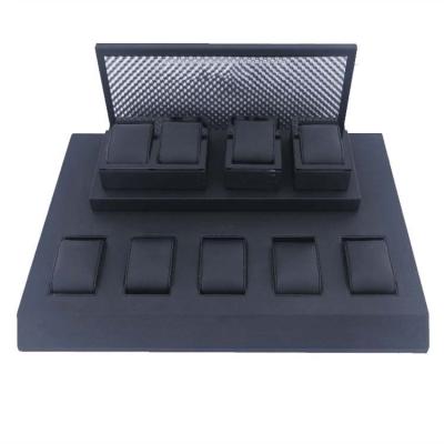 China Luxury Leather Watch Storage OEM Metal Wrapped Black Men Tray Storage Watch Display Stand for sale