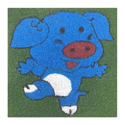 China PP+PE Custom Kindergarten Logo Artificial Lawn Carpet Tiles Kid Friendly Non-Toxic and Healthy for Decoration for sale