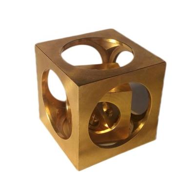 China Custom 4 3 Axis CNC Parts Threaded Or Unthreaded 6 Way Brass Cube Optical Machining Milling For Optical Lighting Or Car Or Camera for sale