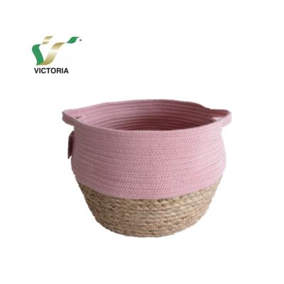 China Viable Colored Water Hyacinth and Cotton Rope Foldable Storage Basket for sale