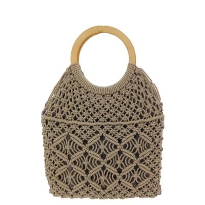 China Fashion Bamboo Handle Soft Cotton Rope Macrame Tote Bag for sale