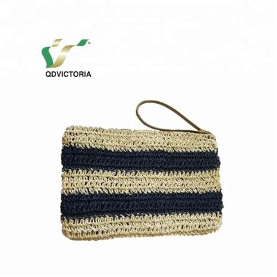 China Fashion Fashion Paper Straw Handbag Clutch Bag Stripe Woven Purses Bags for sale