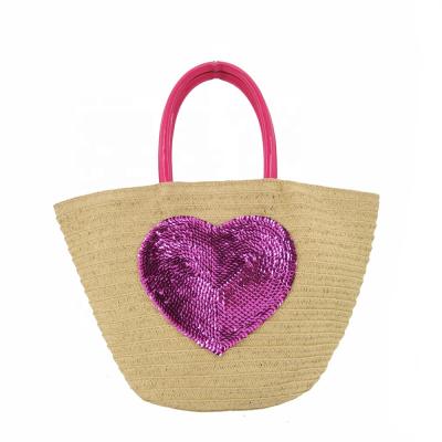 China NATIONAL New Style Kids Sequin Paper Braid Straw Beach Bag for sale