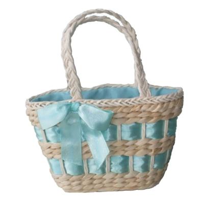 China Cornhusk Straw Children Bag of Corn Husk with Ribbon Butterfly Trim for sale