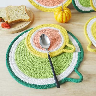 China New CLASSIC Round Rope Woven Table Mat Heat Insulation Household Kitchen Table Fruit Series Cotton Table Mat Plate For Cup for sale