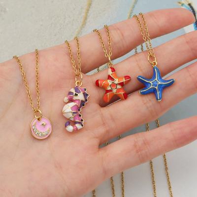 China Environmental Friendly Charm Pendant Necklace Women Gold Plated Stainless Steel Enamel Pendant Necklace Chain Custom Jewelry for sale