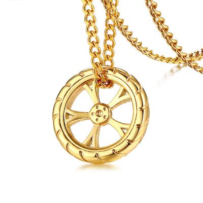 China Environmental Friendly Jewelry Titanium Metal Style Hip Hop Wholesale Tire Pendant Steel Steel Color Men Necklace for sale