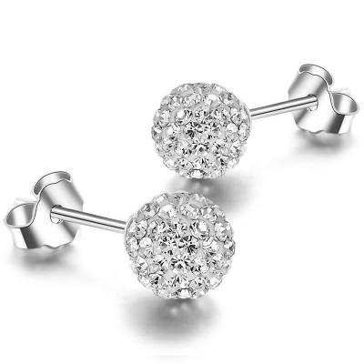 China 925 Sterling Silver Earring Fashion Crystal Ball Earrings Women Environmental Friendly Silver Stud Earrings for sale