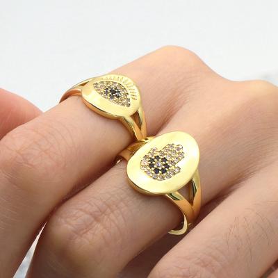 China Environmental Friendly Fashion Women's Ring Popular Customize Adjustable Gold CZ Seal Plated Hand Ring for sale