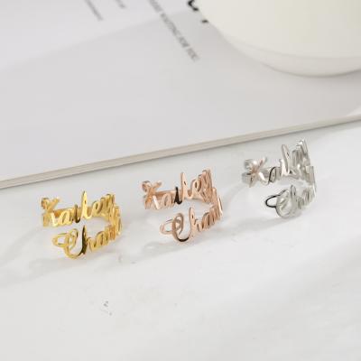 China Stainless Steel Couples Ring Jewelry Personality Adjustable Slogan Custom Made Double Ring for sale