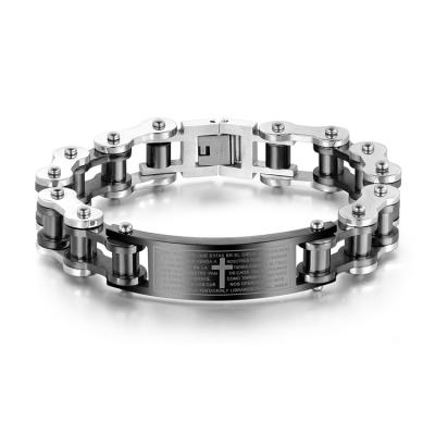 China Punk Personalized Men's Bicycle Chain Bracelet Stainless Steel Cross Titanium Steel Bracelet Environmentally Friendly for sale