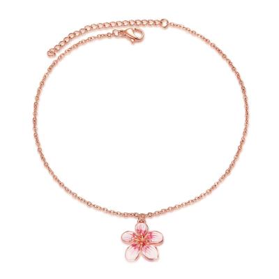 China 2021 Environmental Friendly Fashion Women Foot Jewelry Chains Rose Gold Plated Flower Stainless Steel Anklets Pendant OEM Ankle Chain for sale