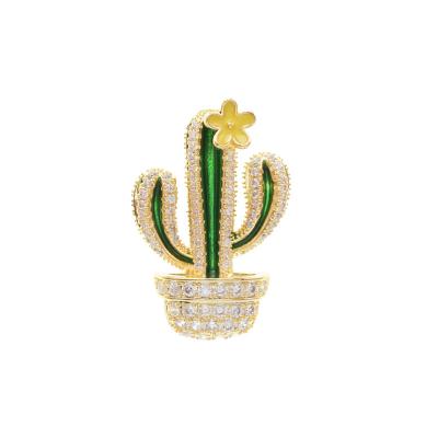 China Cute Japanese Collar Pin Copper Suit Fashionable Korean Style Cactus Brooch Micro-inlaid Zircon Brooch for sale