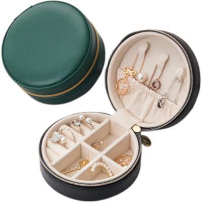 China Portable Round Leather Ring Jewelry Boxes Home Storage Earring Organization Fashion Jewelery Boxes Travel Eco-Friendly Storage Box for sale