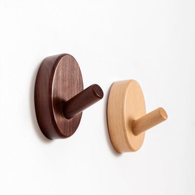 China Modern Creative Home Wooden Wall Hook Single Hook Walnut Key Hook Coat Clothes And Hats for sale