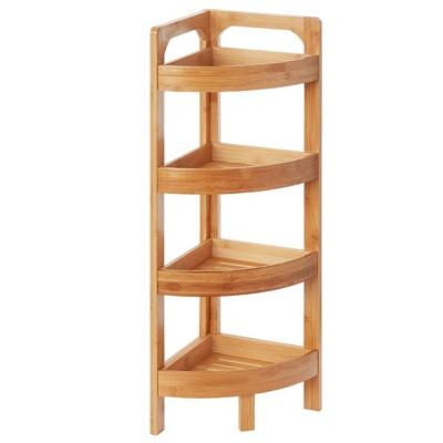 China Modern Four Layers Kitchen Toilet Shower Room Storage Bamboo And Wooden Sundries Rack for sale