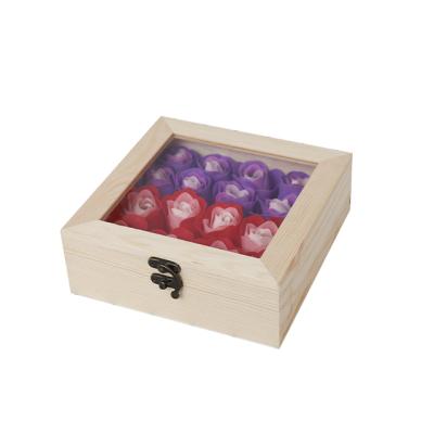 China Gift & Craft Soap Flower Wooden Display Box With Lock Transparent Box Wooden Gift Packing Box for sale