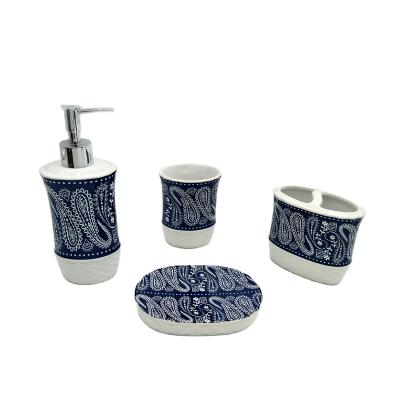 China Dongguan Sustainable Blue Factory Decal Ceramic Bathroom Accessories Sets for sale