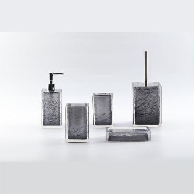 China Viable Modern Gray Resin Bath Accessories And Special Clear Toiletry Set for sale