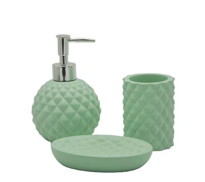 China Hot Selling Green Foam Soap Dispenser Design Lime Resin 3pcs Bathroom Accessories Set for sale