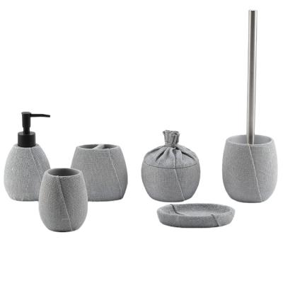 China Viable Hot Selling Gray Embossed Pattern Resin Bathroom Accessories Sets for sale