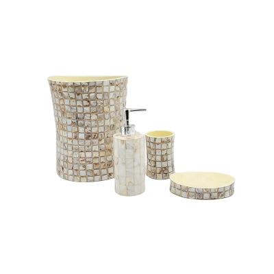 China Sustainable Polyresin Bathroom Accessories Set Resin Bathroom Accessory With Natural Shell for sale