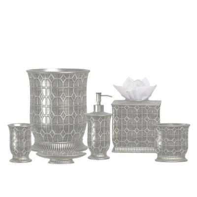 China Polyresin Sustainable Metallic Bath Set Bathroom Resin Finish Accessory Set for sale