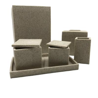 China Hot Selling Sustainable Cheap Bathroom Product Sandstone Effects Resin Bathroom Accessories Sets for sale