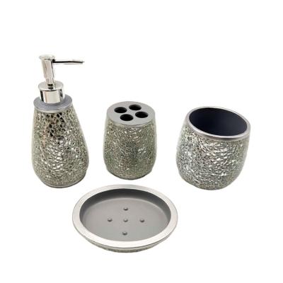 China Sustainable 6 Pcs Bathroom Accessories Set Mosaic Style Polyresin Bath Decorations Bathroom Set for sale