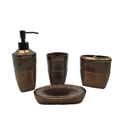 China Sustainable Luxury Brown Mosaic Effect Home Decoration Resin Bath Room Set for sale