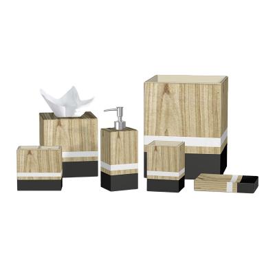 China Sustainable Classic Wood Effect Resin Bathroom Accessory Set Resin Bathroom Accessories Set for sale