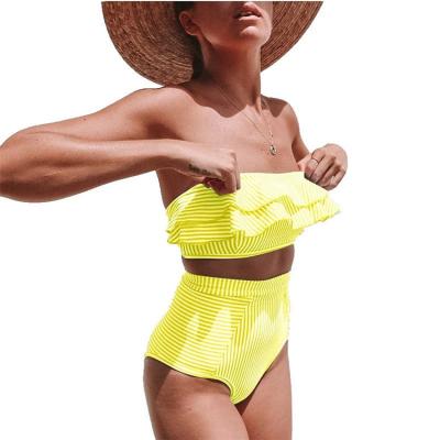 China 2022 Customs Newest Design Swimwear Tube Bathing Suit Beach Wear Antibacterial Yellow Top Sexy Bikini Off-the-Shoulder for sale