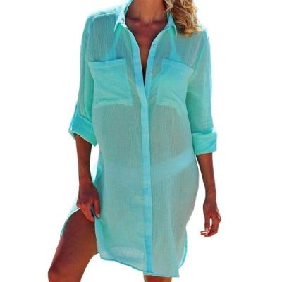 China 2022 Antibacterial Popular Solid Color Fabric Two-pocket Elegant Pleated Cover Up for sale