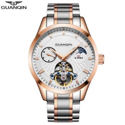 China 2021 GUANQIN GJ16105 OEM Moon Phase Men Watches Stainless Steel Luxury Automatic Back Waterproof Brand Watch for sale